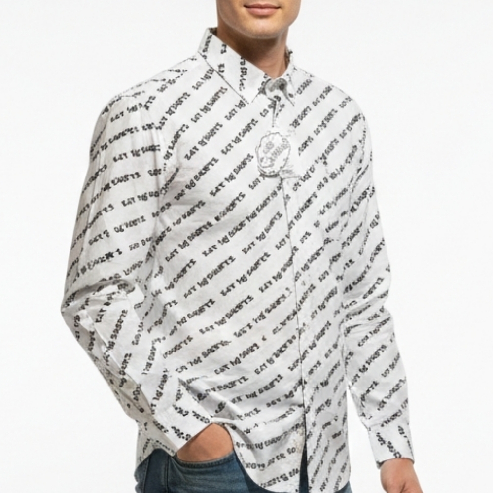 Men's White and Black Graphic The Simpson Shirt